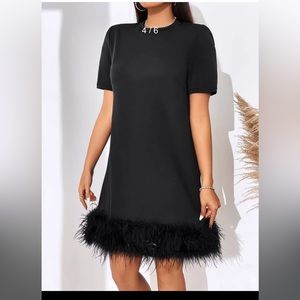 NWT: Fuzzy Feather Trim Tee Black Dress